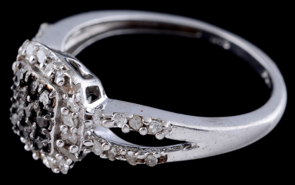 Sterling Silver, Diamond and Black Moissanite Ring