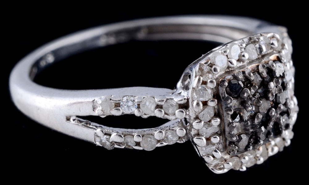 Sterling Silver, Diamond and Black Moissanite Ring