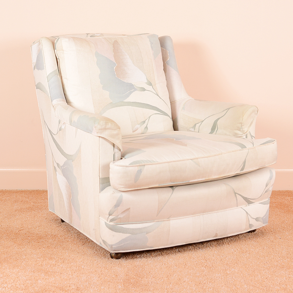 Vintage Gray and Peach Floral Club Chair