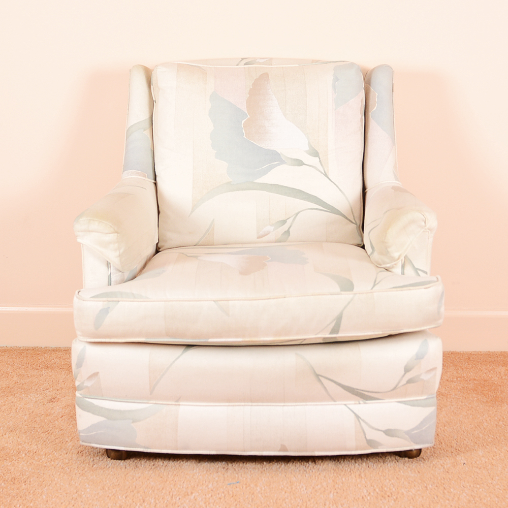Vintage Gray and Peach Floral Club Chair