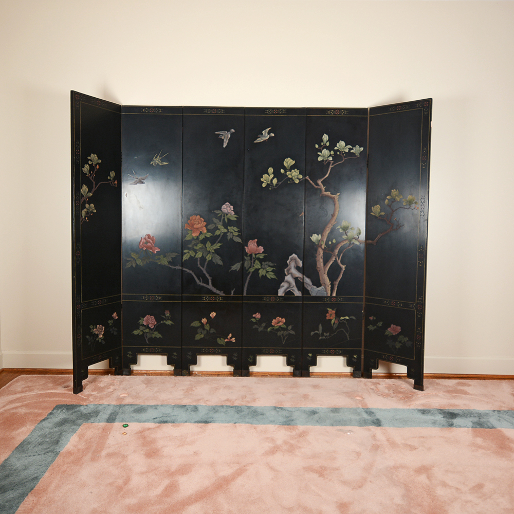 Black Lacquer Six Paneled Room Divider