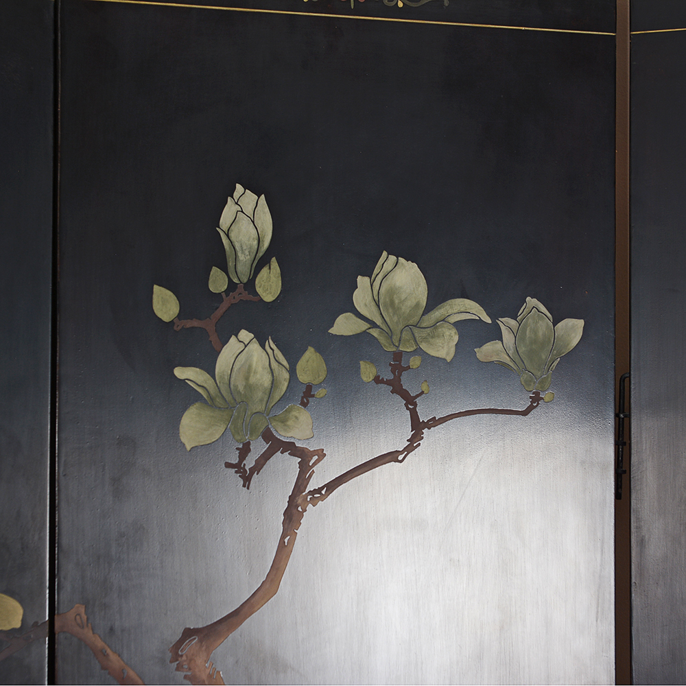 Black Lacquer Six Paneled Room Divider