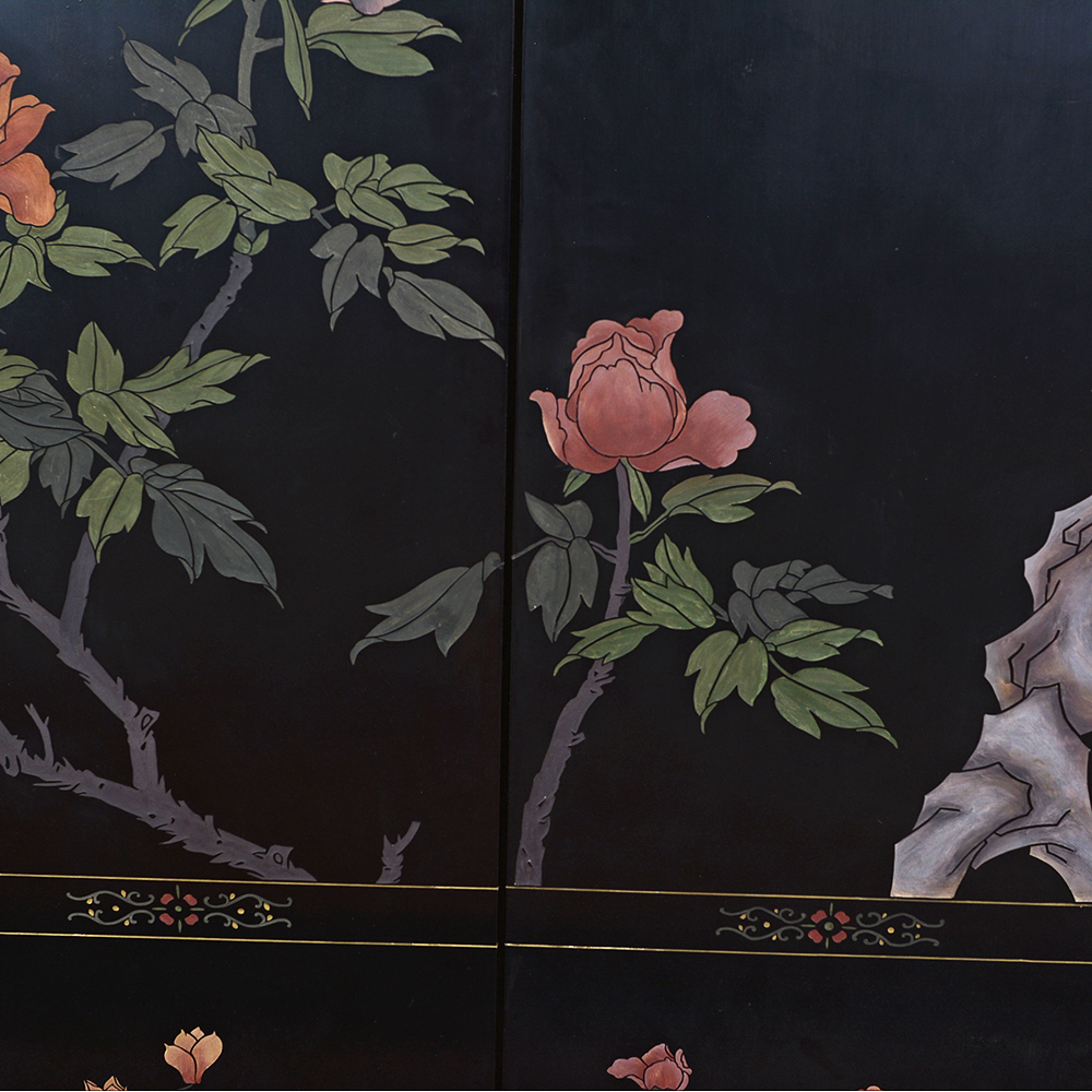 Black Lacquer Six Paneled Room Divider