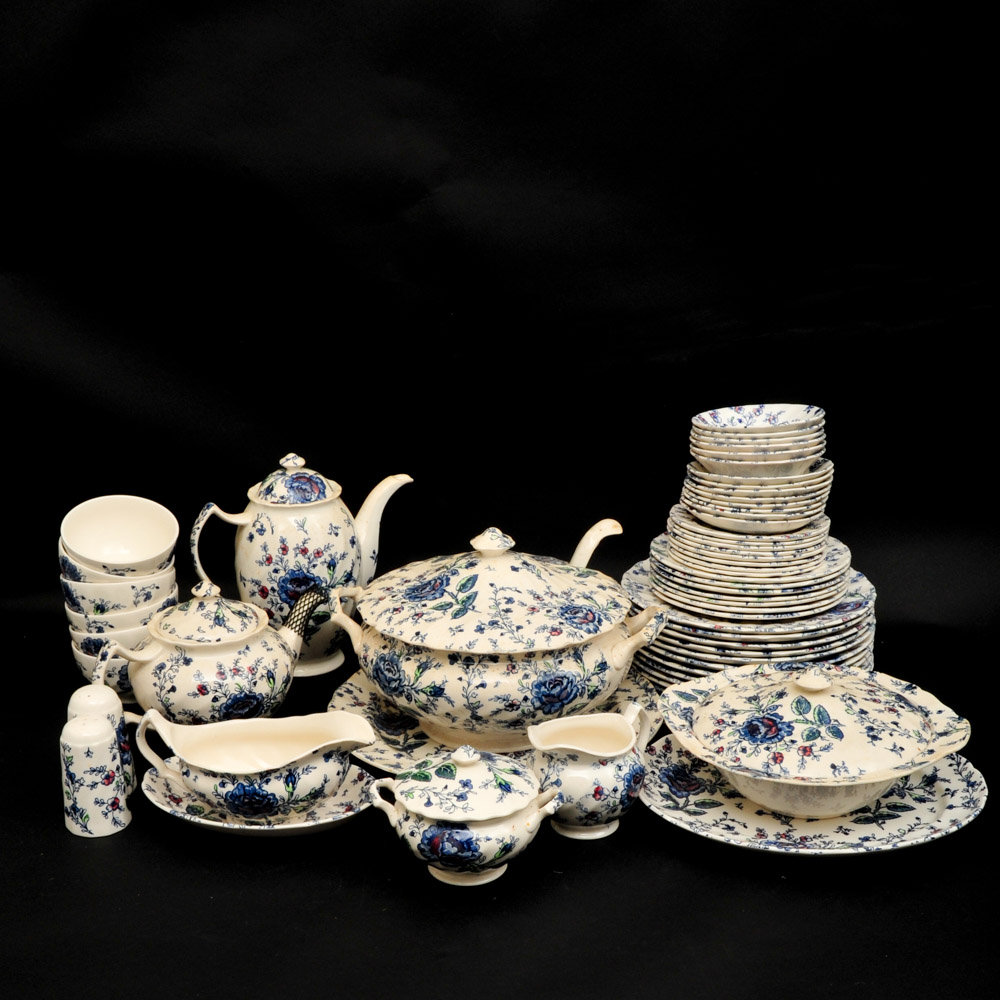 Johnson Bros "Rose Chintz Blue" English China Set