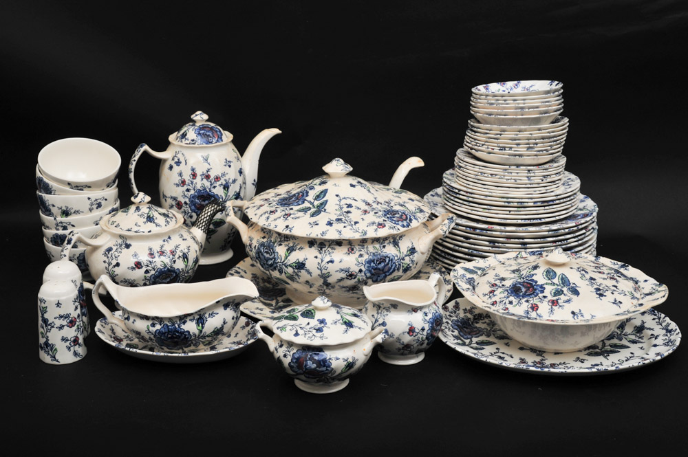 Johnson Bros "Rose Chintz Blue" English China Set