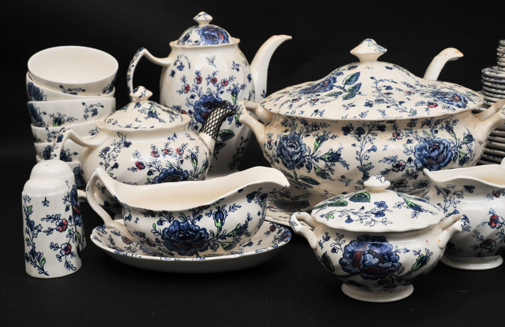 Johnson Bros "Rose Chintz Blue" English China Set