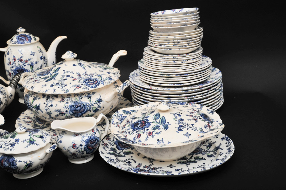 Johnson Bros "Rose Chintz Blue" English China Set