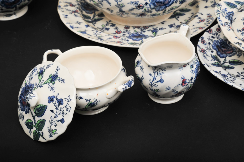 Johnson Bros "Rose Chintz Blue" English China Set