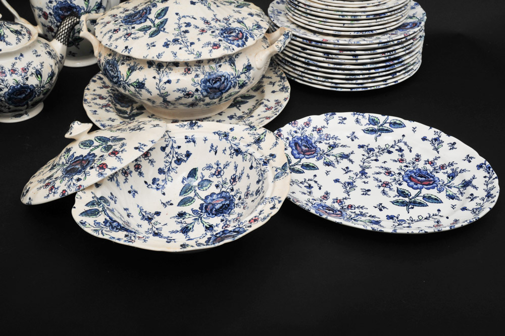 Johnson Bros "Rose Chintz Blue" English China Set