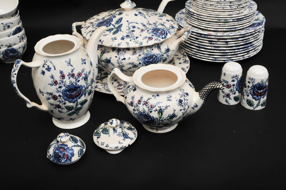 Johnson Bros "Rose Chintz Blue" English China Set