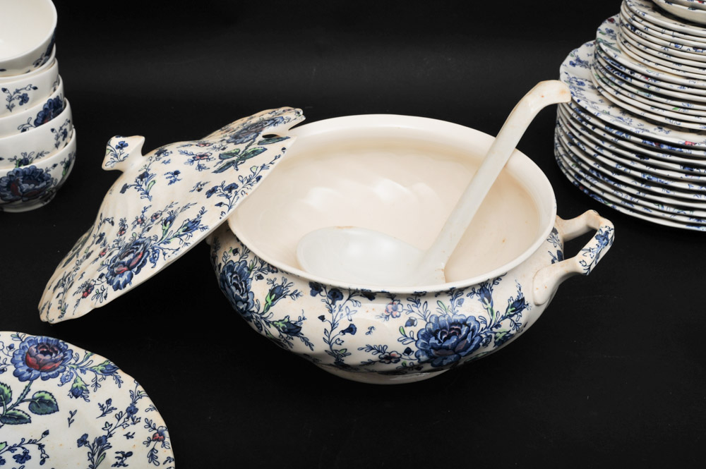 Johnson Bros "Rose Chintz Blue" English China Set