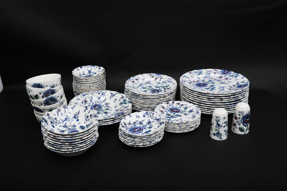 Johnson Bros "Rose Chintz Blue" English China Set