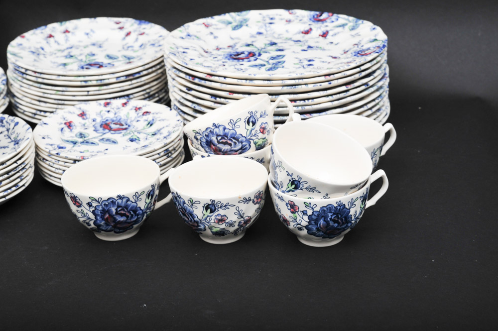Johnson Bros "Rose Chintz Blue" English China Set