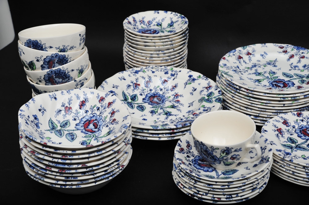 Johnson Bros "Rose Chintz Blue" English China Set