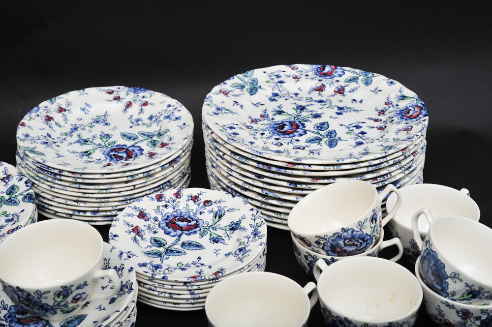 Johnson Bros "Rose Chintz Blue" English China Set