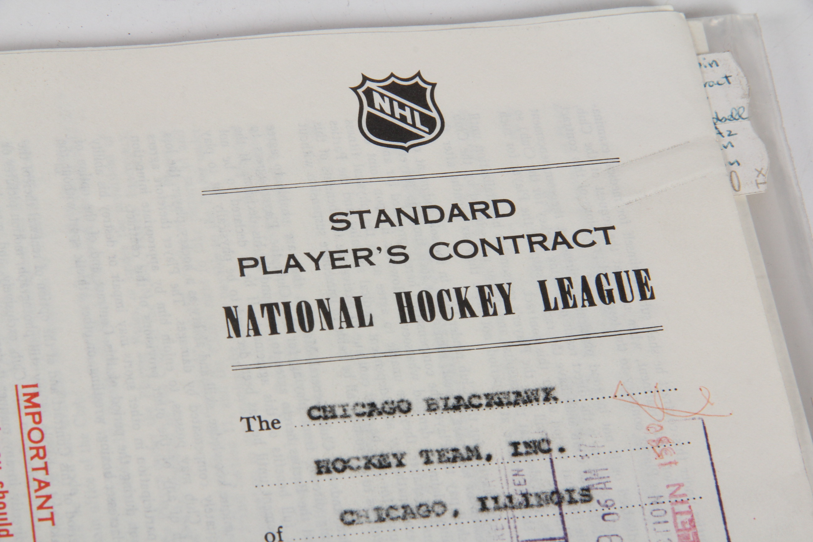 Original 1972 James Pappin NHL Player Contract
