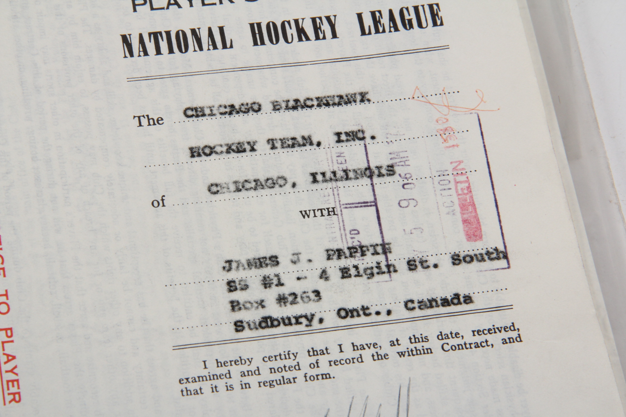 Original 1972 James Pappin NHL Player Contract