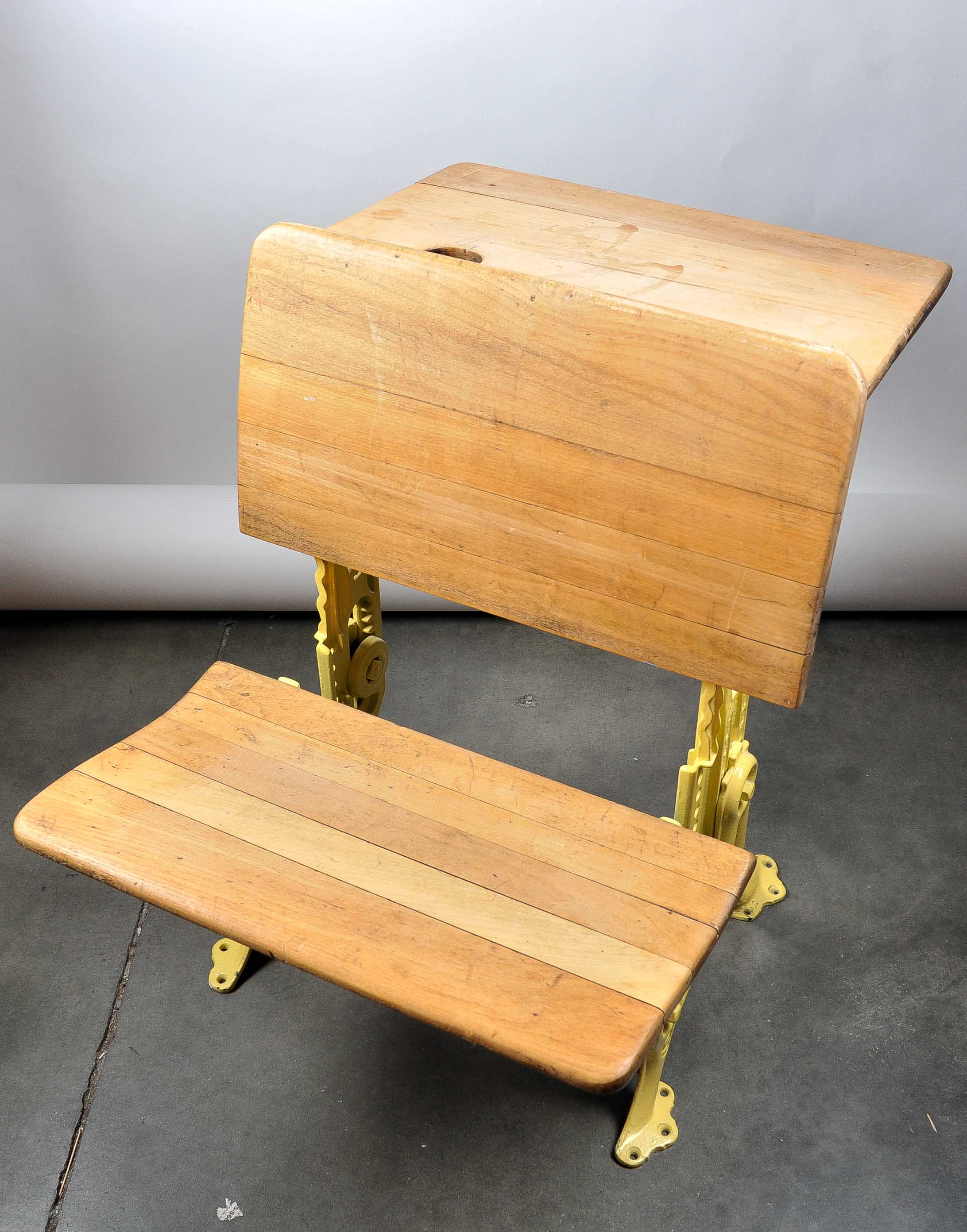 Antique Cast Iron and Wood School Desk