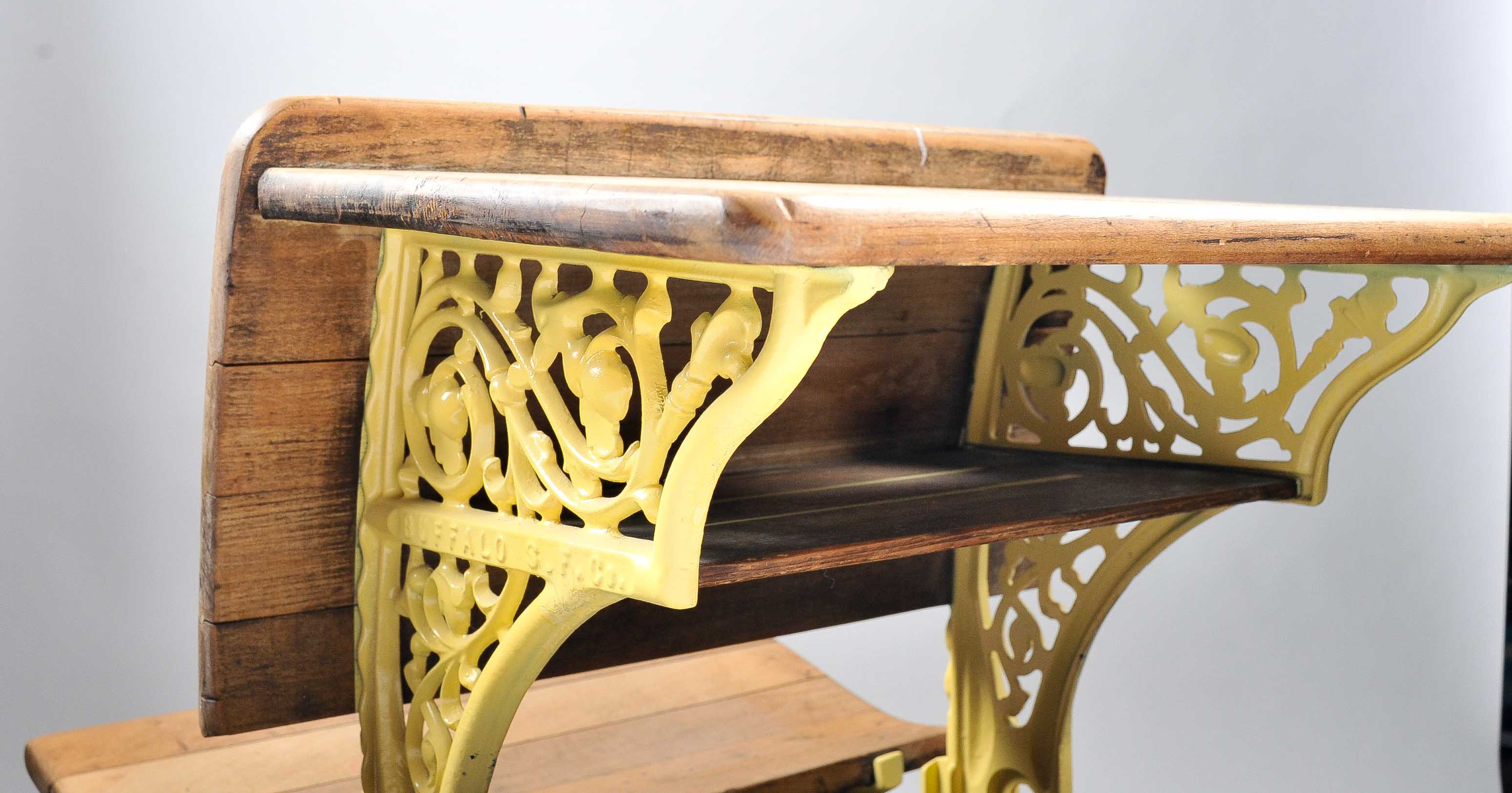 Antique Cast Iron and Wood School Desk