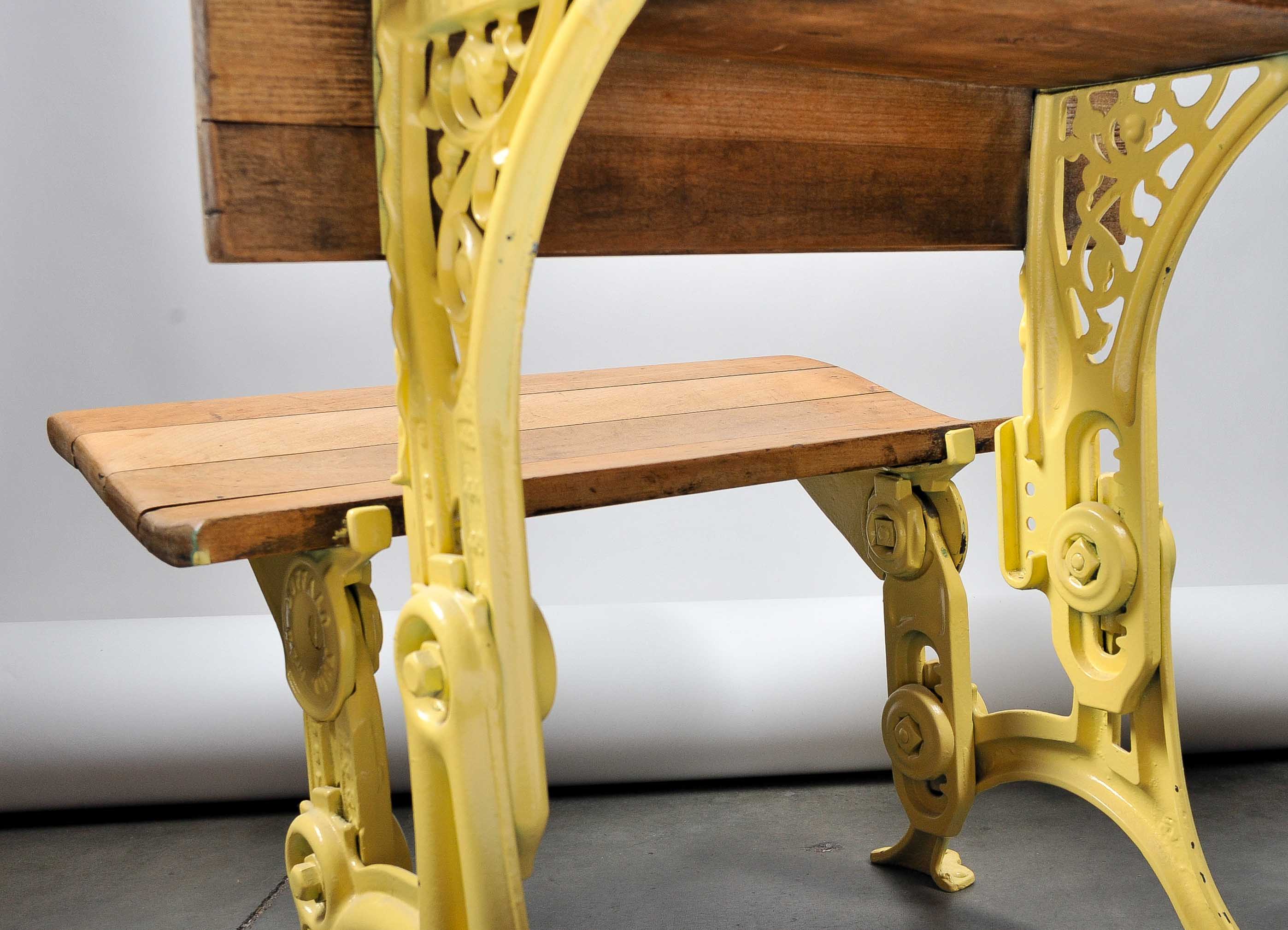 Antique Cast Iron and Wood School Desk