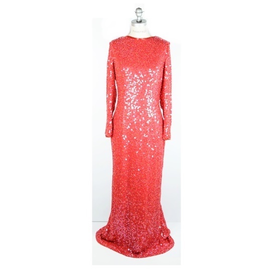 Vintage Lillie Rubin Red Silk Sequin Gown with Draped Back