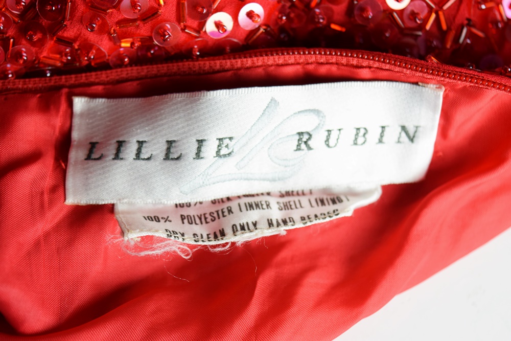 Vintage Lillie Rubin Red Silk Sequin Gown with Draped Back