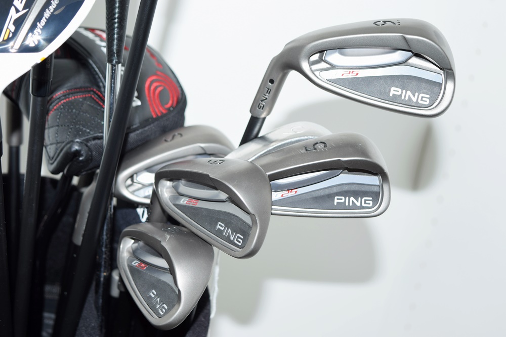 Golf Bag with Assortment of Left Handed Clubs by Ping, MacGregor and Taylor Made