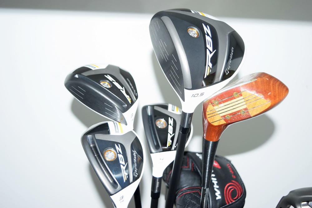 Golf Bag with Assortment of Left Handed Clubs by Ping, MacGregor and Taylor Made