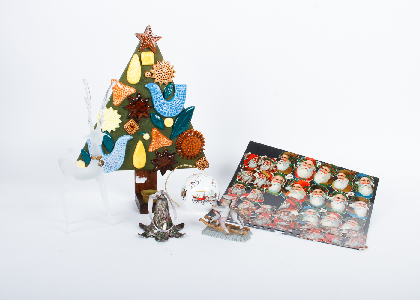 Group of Vintage Christmas Stickers and Decorative Items