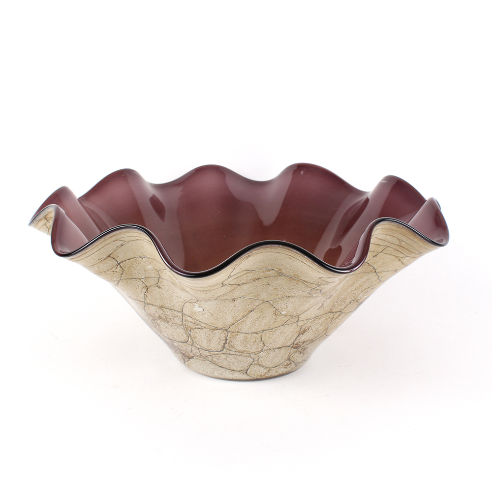 Hand Blown Scalloped Art Glass Bowl