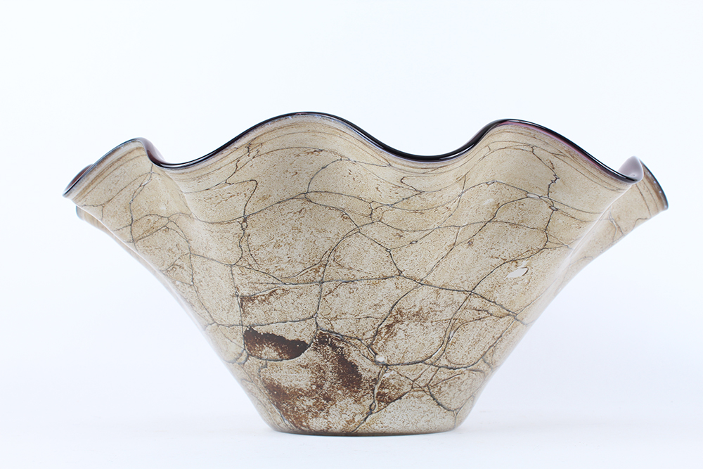 Hand Blown Scalloped Art Glass Bowl