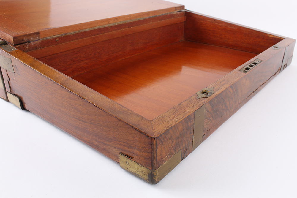 Antique Burl Walnut Campaign Writing Slope