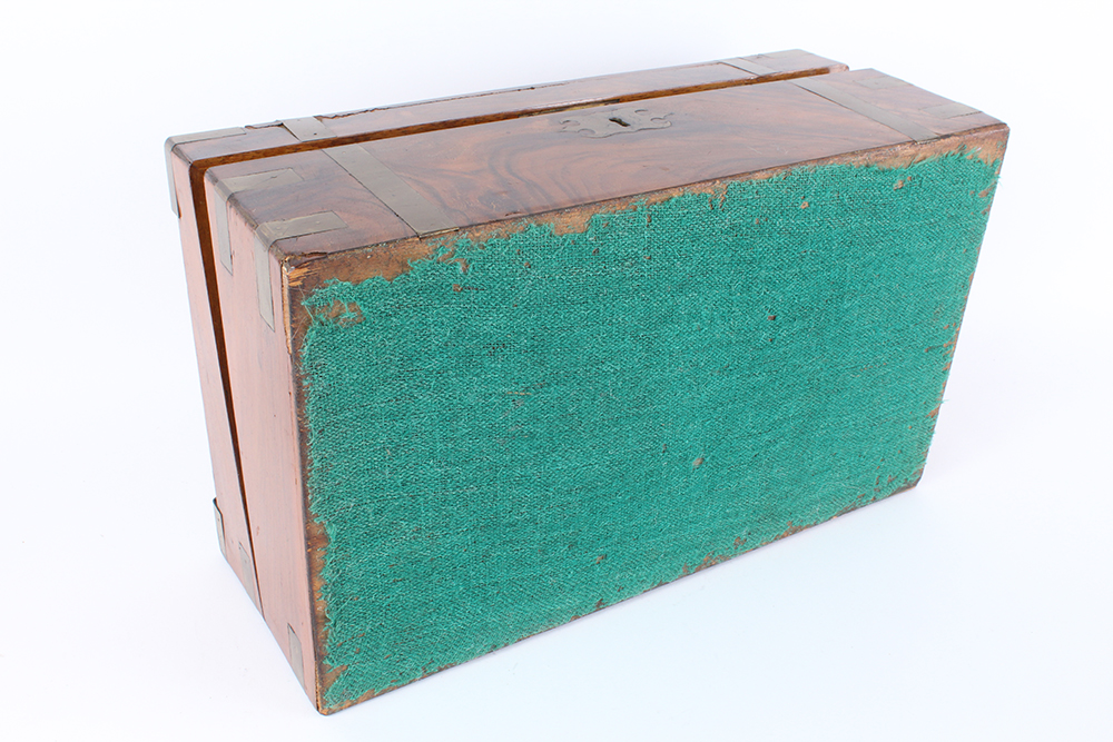 Antique Burl Walnut Campaign Writing Slope