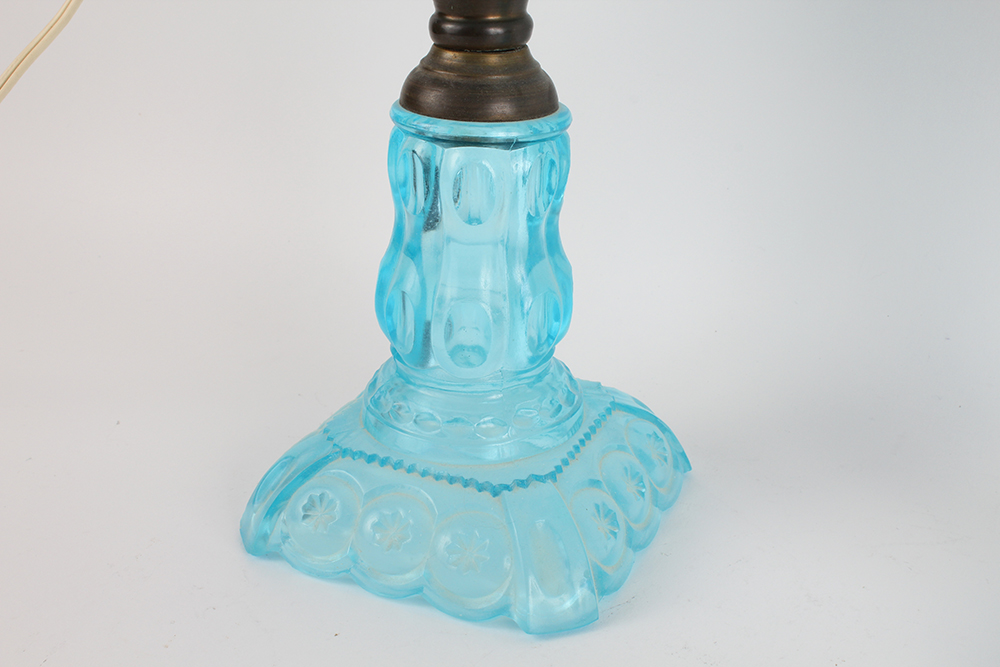 Blue Pressed Glass Hurricane Lamps