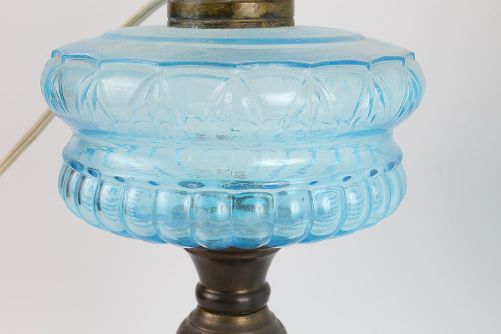 Blue Pressed Glass Hurricane Lamps