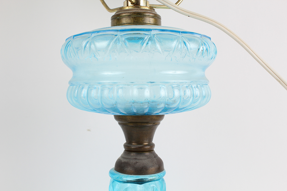 Blue Pressed Glass Hurricane Lamps
