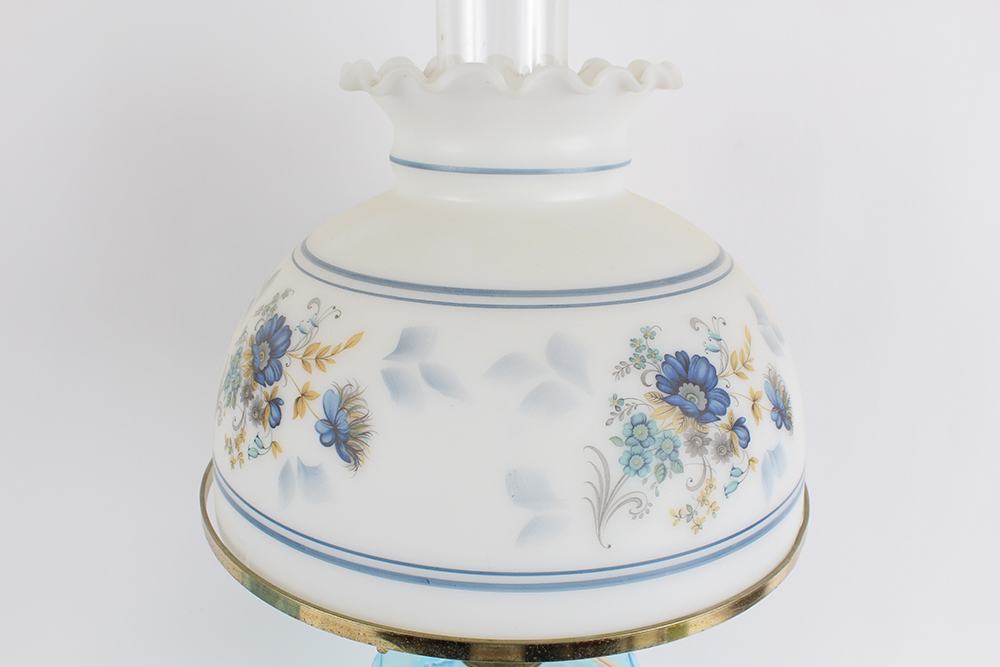 Blue Pressed Glass Hurricane Lamps