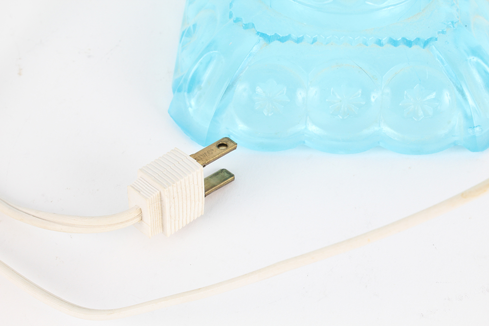 Blue Pressed Glass Hurricane Lamps