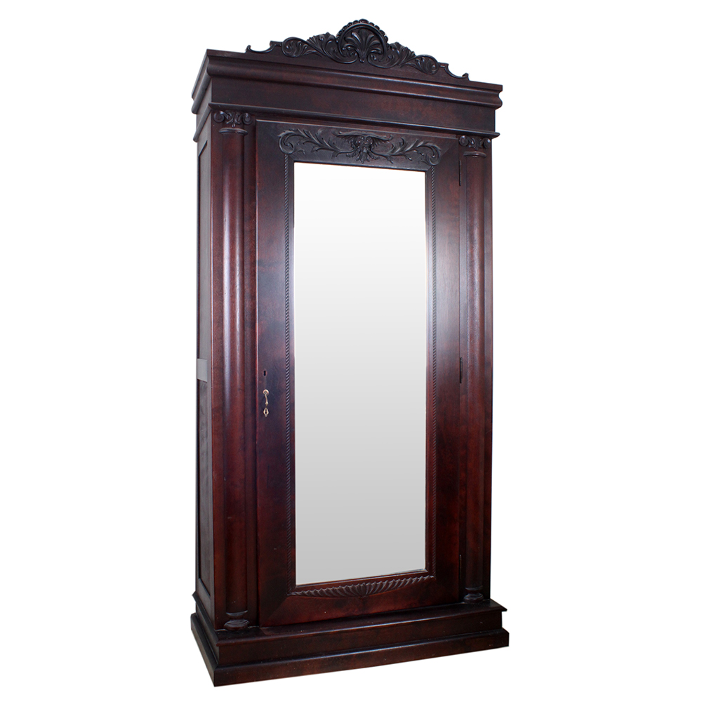 Antique Mahogany Finished Mirror Front Wardrobe