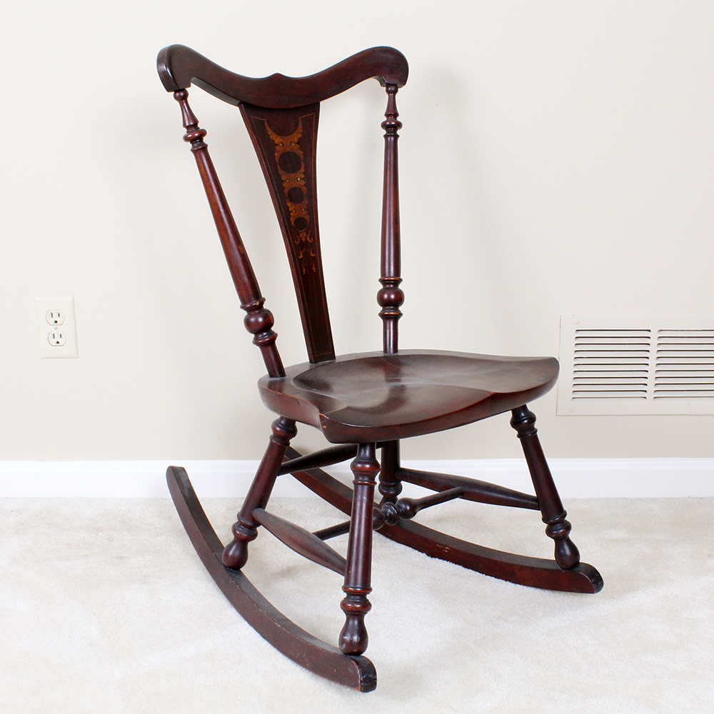Semi-Antique Child's Rocking Chair with Mahogany Finish