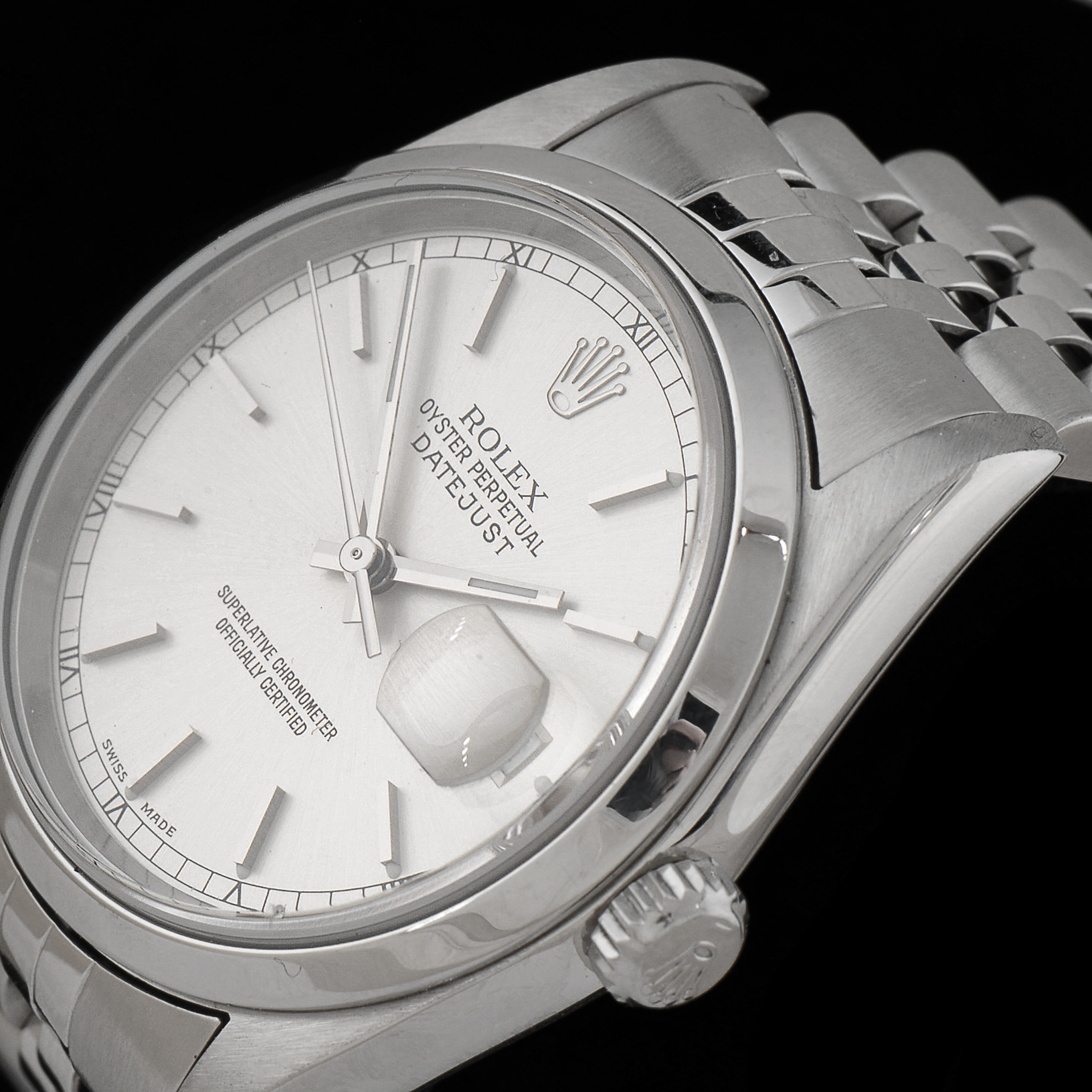 Men's Rolex Datejust Stainless Steel 16200 36mm Silver Index Jubilee Watch