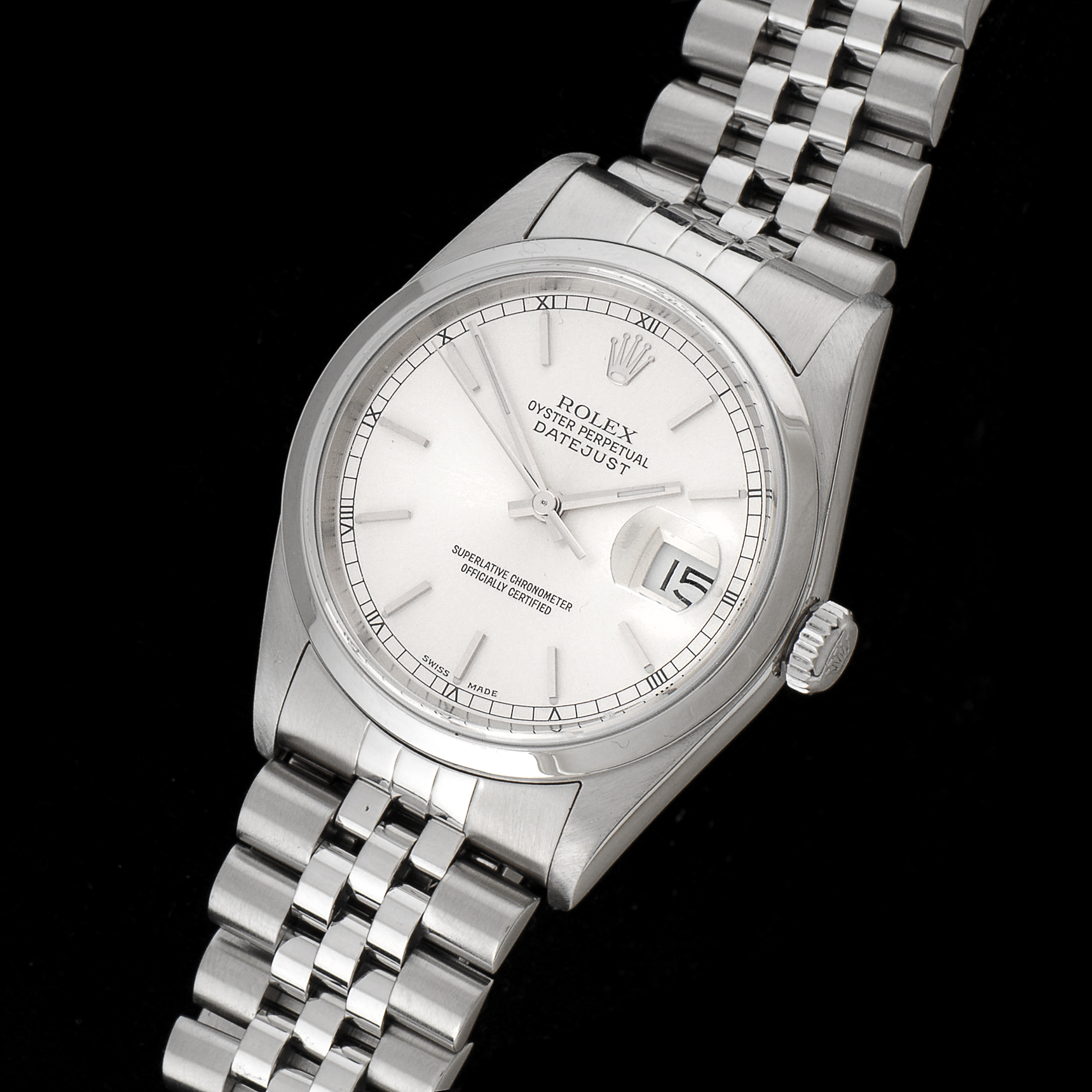 Men's Rolex Datejust Stainless Steel 16200 36mm Silver Index Jubilee Watch