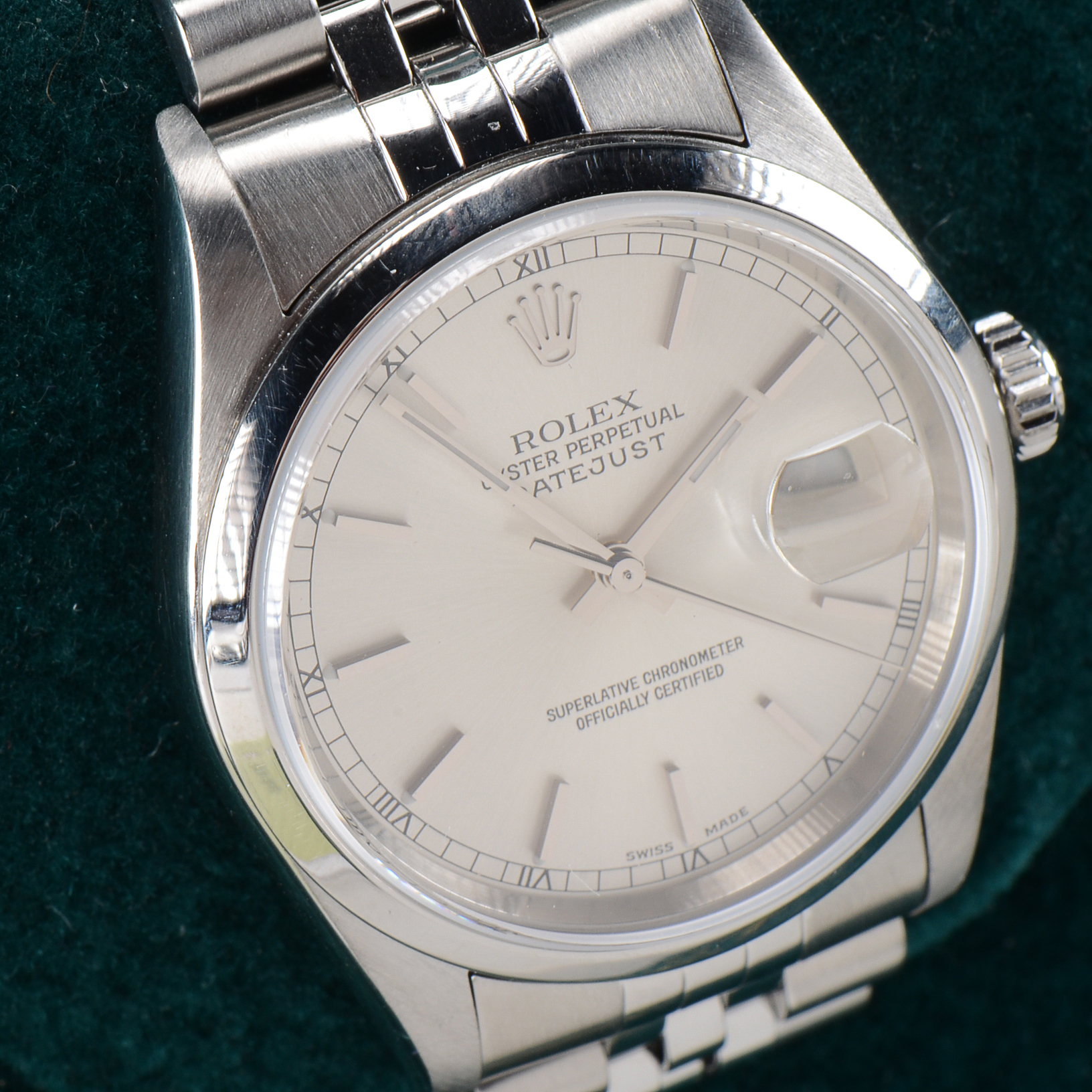 Men's Rolex Datejust Stainless Steel 16200 36mm Silver Index Jubilee Watch