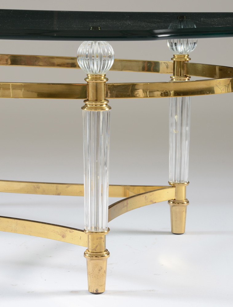 Contemporary Oval Glass Coffee Table on Brass Tone Metal Base