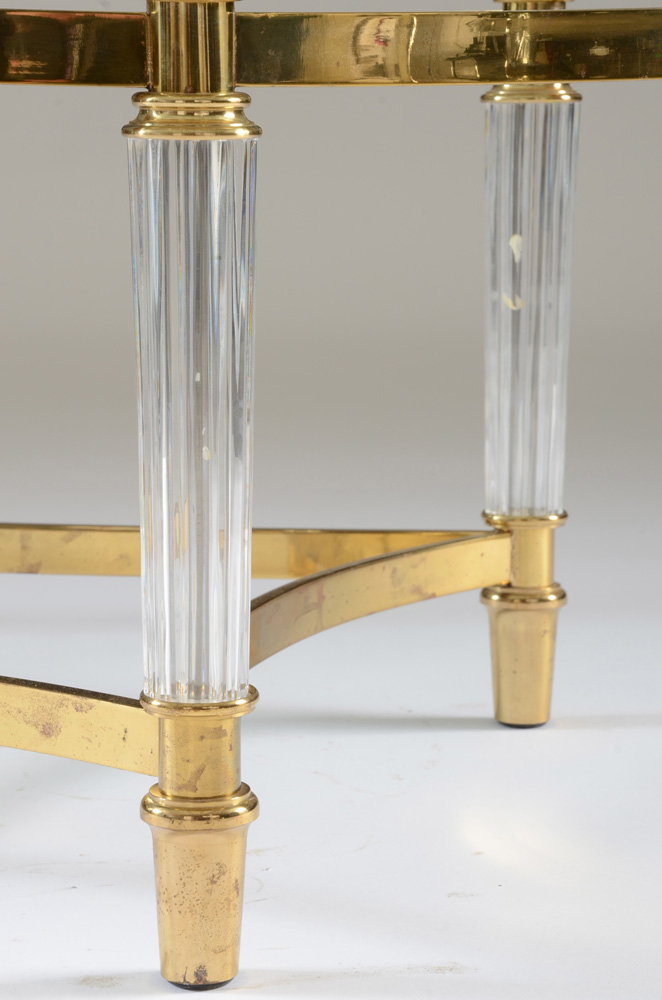 Contemporary Oval Glass Coffee Table on Brass Tone Metal Base