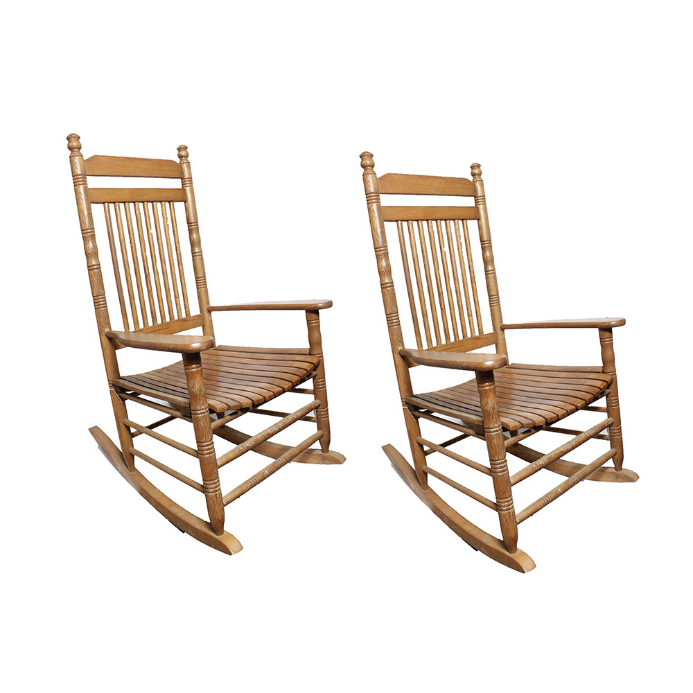 Pair of Cracker Barrel Wood Rocking Chairs
