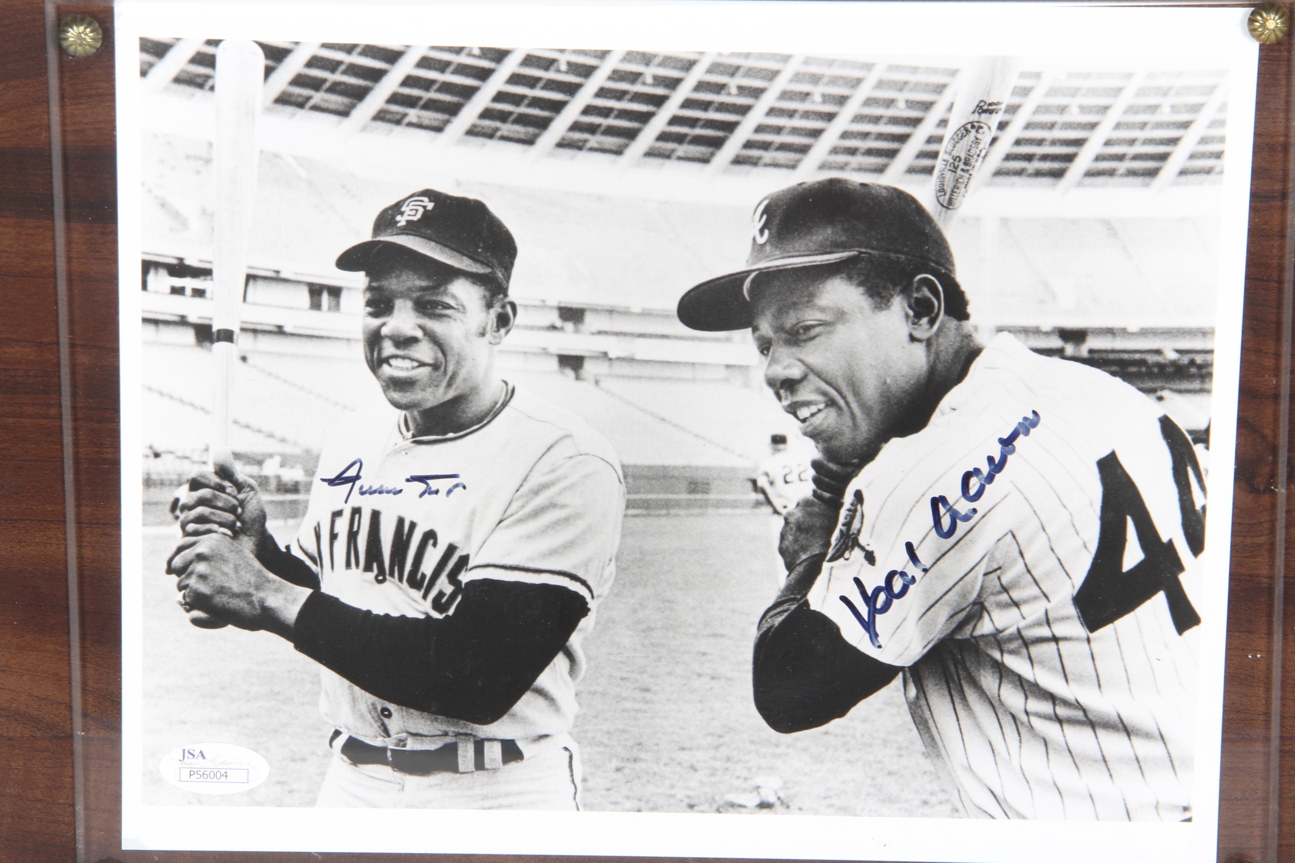 Willie Mays and Hank Aaron Signed Photograph Plaque
