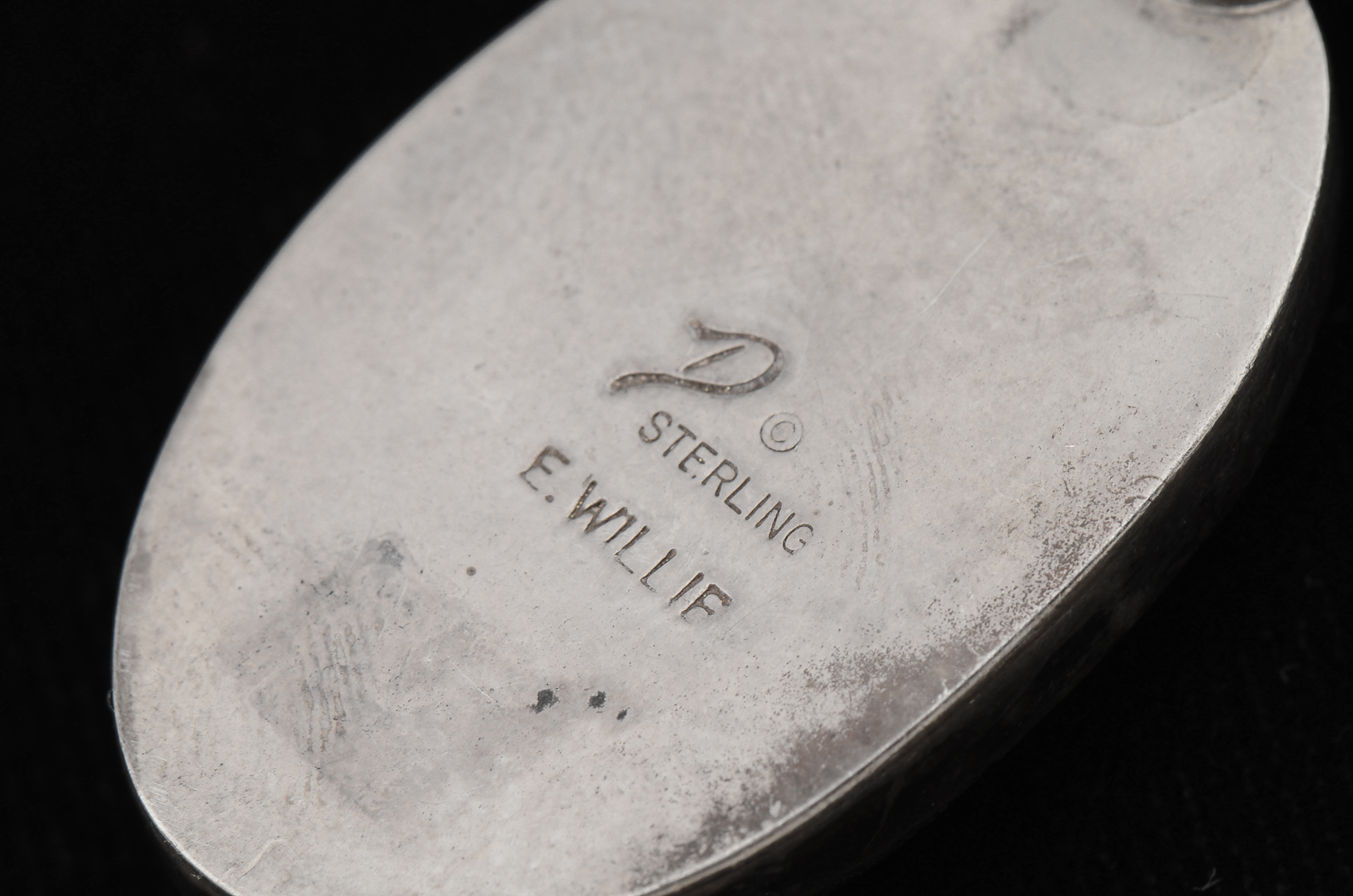 Sterling Silver Necklace with E. Willie Signed Lava Rock and Crystal Rhinestone Cross Pendant