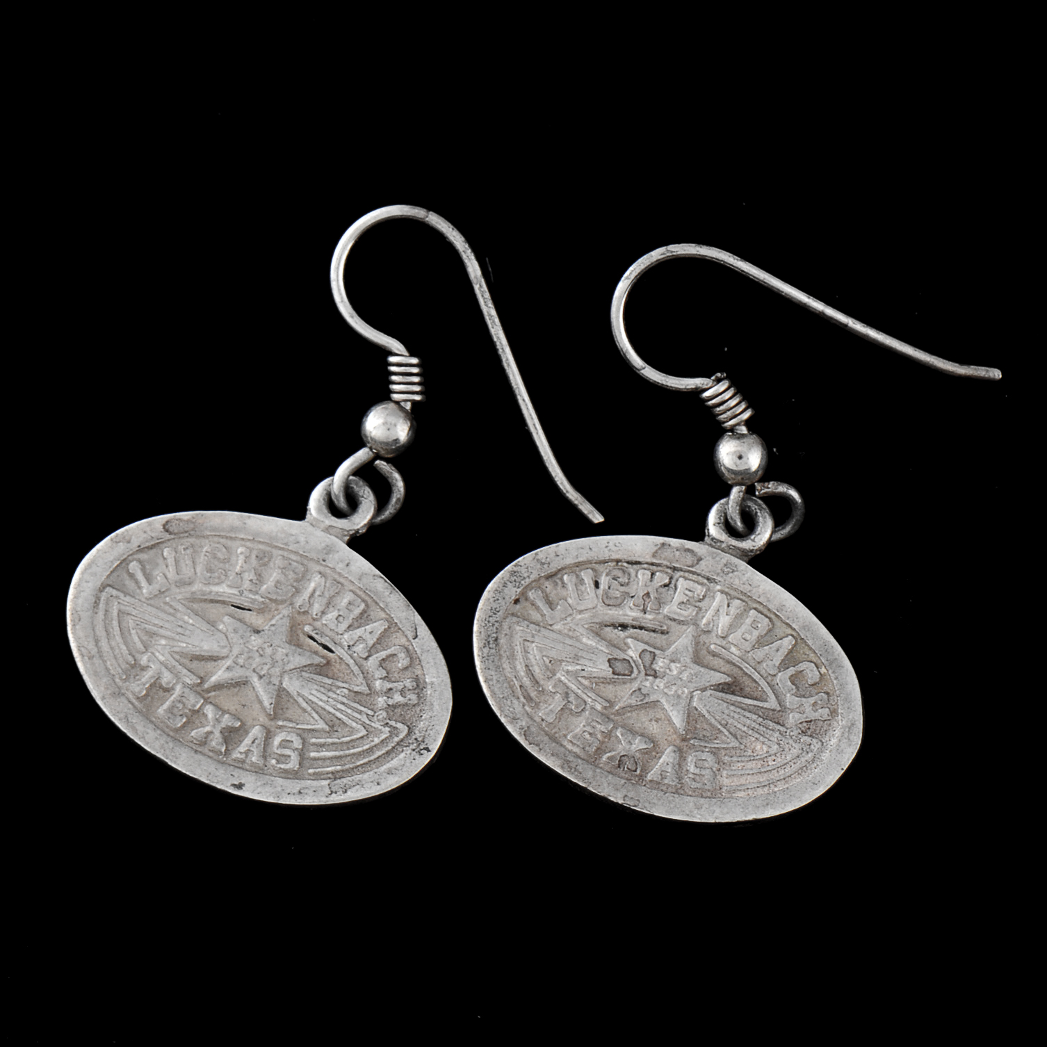 Luckenbach, Texas Silvertone Dangle Earrings