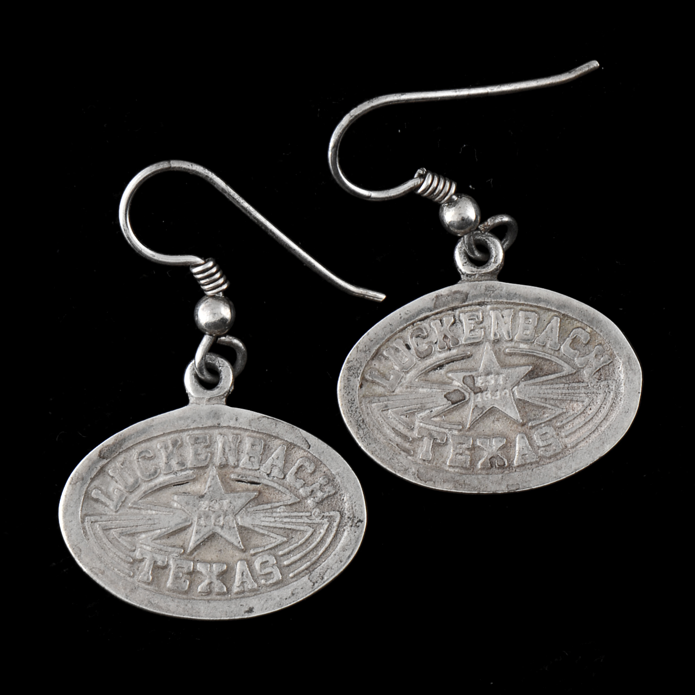 Luckenbach, Texas Silvertone Dangle Earrings